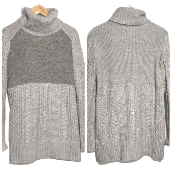 BANANA REPUBLIC WOOL CHUNKY CABLE KNIT TURTLENECK GRAY TUNIC SWEATER MINIMALIST - Picture 1 of 8